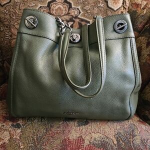 Coach Olive Green Leather Shoulder Tote